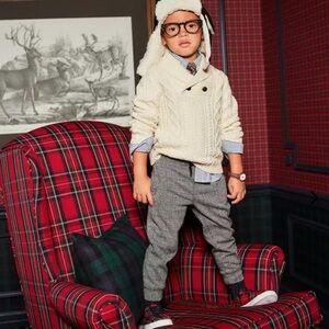 Janie and Jack Ivory Cable Knit Shawl collar Sweater size 5T